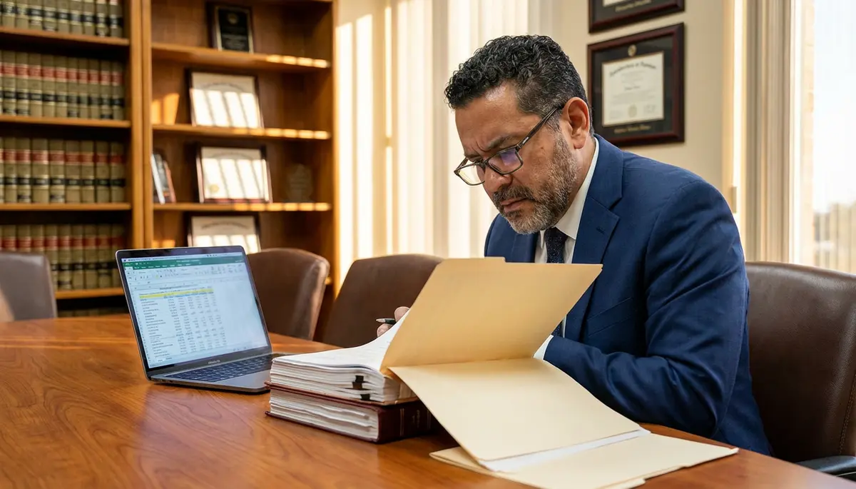 Person reviewing medical bills and insurance paperwork for a car accident claim